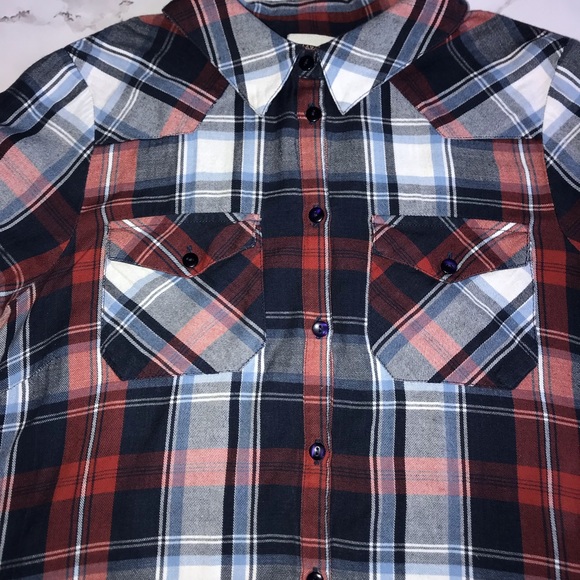 Noisy May Flannel Plaid Button Down Shirt Blue, Red and White Size Small - Picture 2 of 5